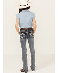 Shyanne Little Girls' Medium Wash Faded Paisley Pocket Stretch Bootcut Jeans