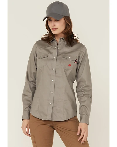 Forge Workwear Women's FR Solid Long Sleeve Snap Stretch Work Shirt