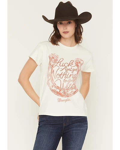 Wrangler Women's Luck Ain't Got Noting To Do With It Short Sleeve Graphic Tee