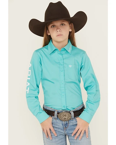 Ariat Girls' Team Kirby Solid Logo Long Sleeve Button-Down Stretch Western Shirt