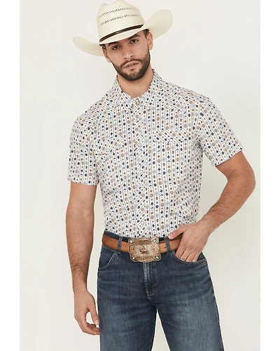 Panhandle Men's Southwestern Wallpaper Print Short Sleeve Snap Performance Western Shirt