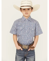 Ely Walker Boys' Paisley Print Short Sleeve Pearl Snap Western Shirt