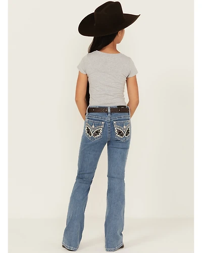 Miss Me Girls' Light Wash Winged Pocket Bootcut Stretch Denim Jeans