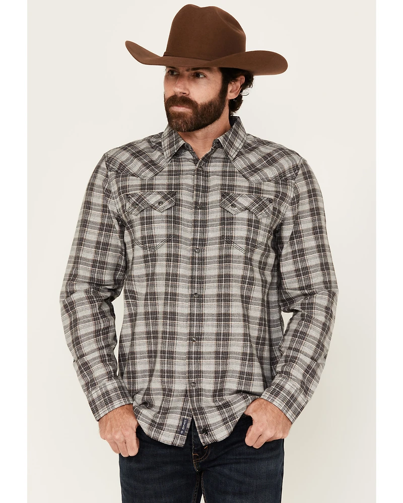 Moonshine Spirit Men's Decibel Plaid Print Long Sleeve Button-Down Western Shirt