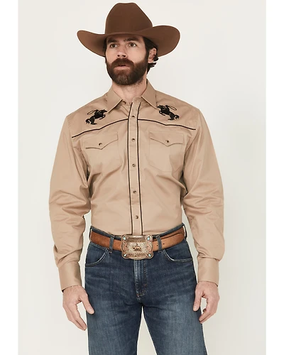 Rodeo Clothing Men's Solid Embroidered Long Sleeve Snap Western Shirt