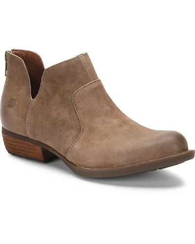 Born Women's Distressed Taupe Kerri Full-Grain Fashion Bootie - Round Toe
