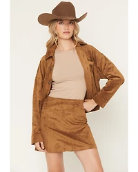 White Crow Women's All Day Faux Suede Cropped Button-Down Shirt