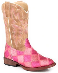 Roper Little Girls' Glitter Blocks Western Boots - Broad Square Toe