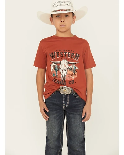 Rock & Roll Denim Boys' Longhorn Skull Logo Short Sleeve Graphic T-Shirt