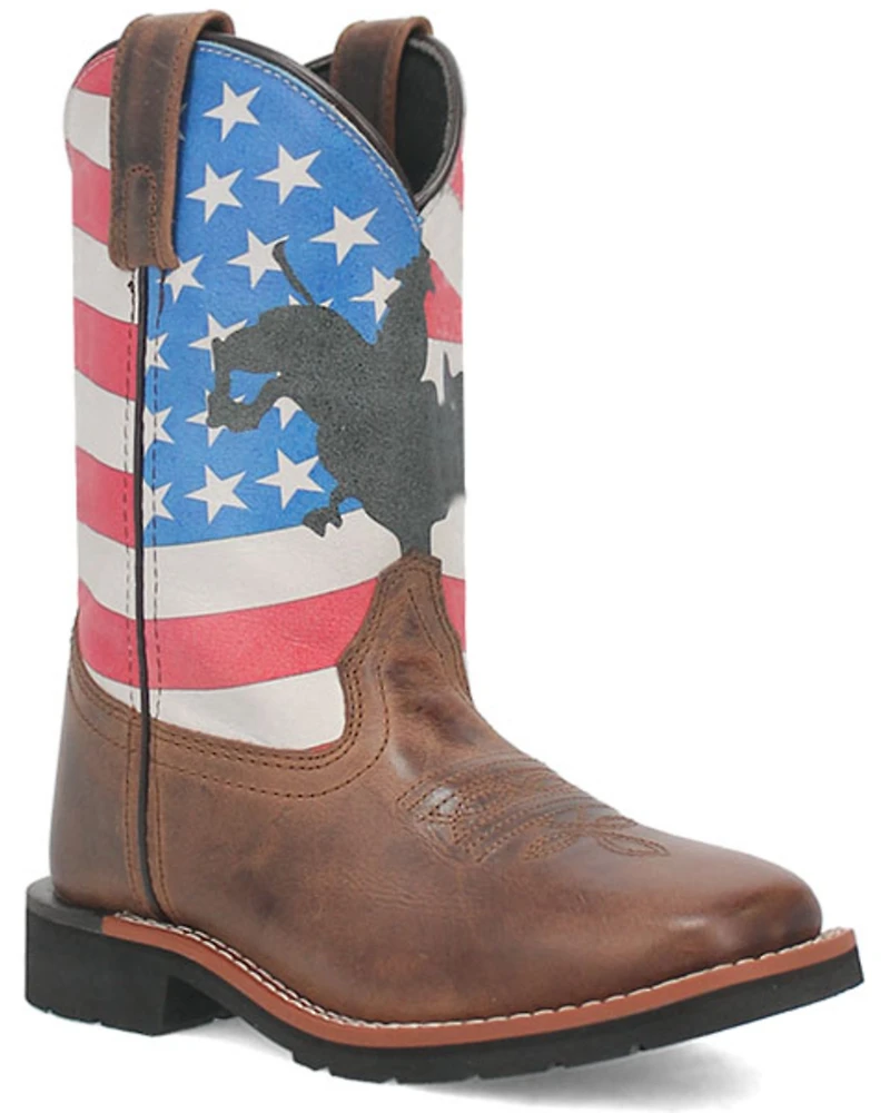 Dan Post Little Boys' Buckin' Around the Buck Patriotic Western Boots - Broad Square Toe