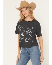 All Us Women's Conversation Embellished Short Sleeve Graphic Tee
