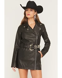 Show Me You Mumu Women's Faux Leather Belted Stapleton Long Sleeve Moto Mini Dress