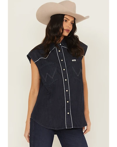 Wrangler Women's Modern Sleeveless Denim Western Shirt