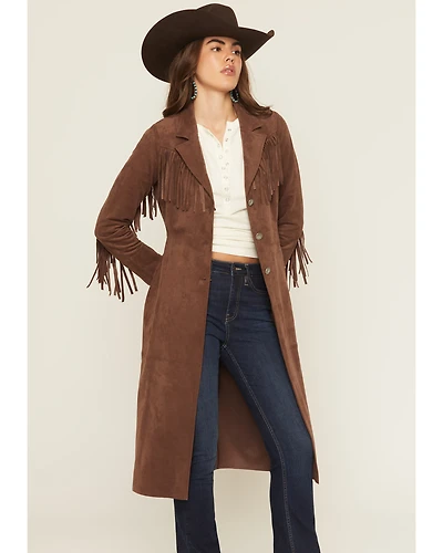 Shyanne Women's Faux Suede Fringe Trench Coat