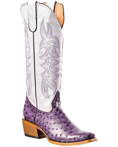 Tanner Mark Women's Merritt Ostrich Print Western Boots - Broad Square Toe