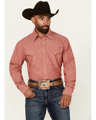 Wrangler Men's Vintage Chambray Solid Long Sleeve Snap Western Shirt