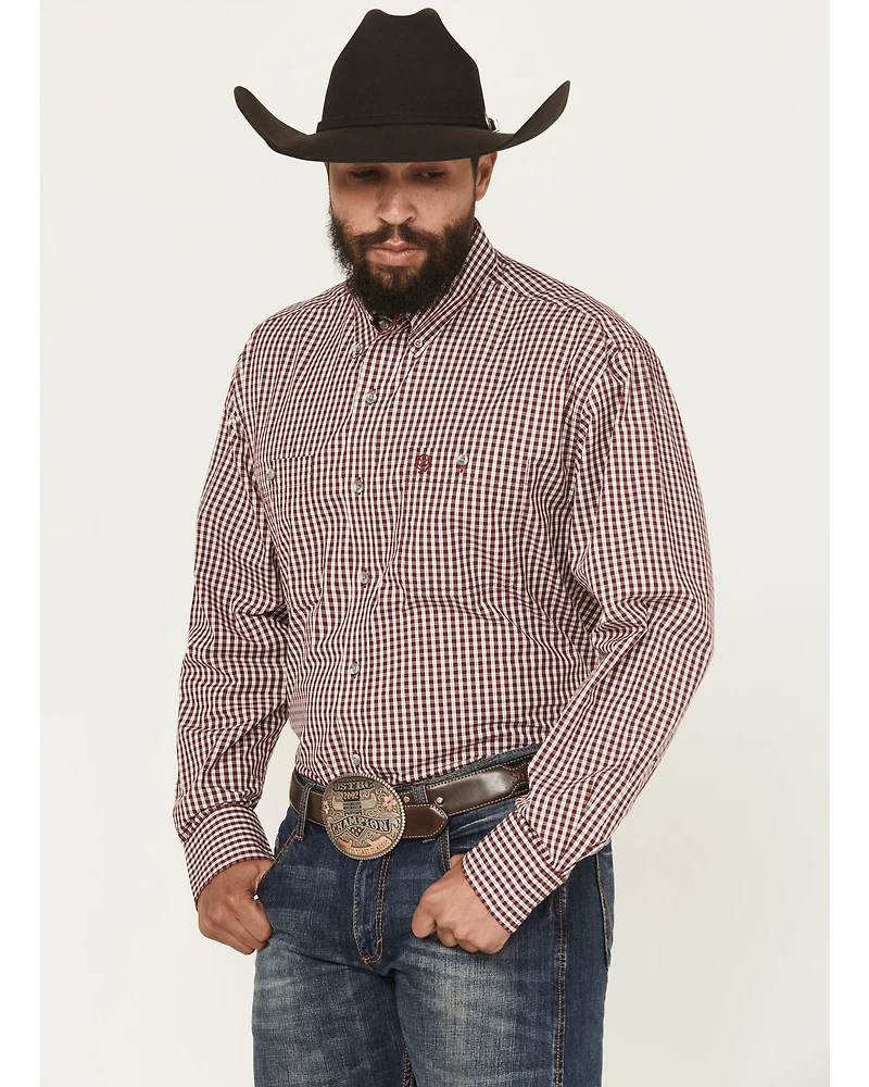 George Strait Wrangler Men's Checkered Long Sleeve Button-Down Stretch Western Shirt