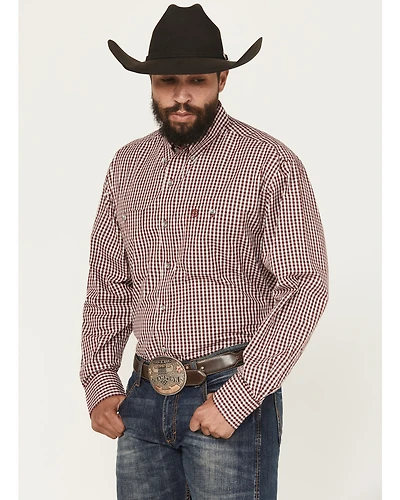 George Strait Wrangler Men's Checkered Long Sleeve Button-Down Stretch Western Shirt