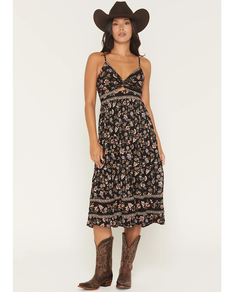 Angie Women's Floral Print Knot Front Midi Dress