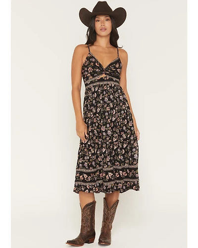Angie Women's Floral Print Knot Front Midi Dress