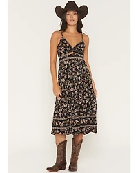Angie Women's Floral Print Knot Front Midi Dress
