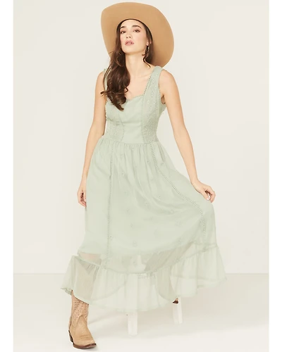 Panhandle Women's Chiffon Embroidered Sleeveless Midi Dress