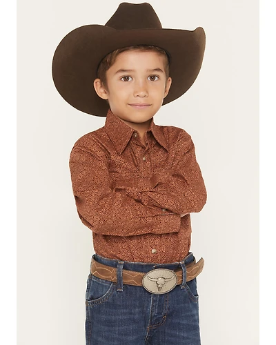 Wrangler 20X Boys' Paisley Print Long Sleeve Snap Stretch Western Shirt