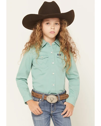 Wrangler Girls' Solid Long Sleeve Snap Western Shirt