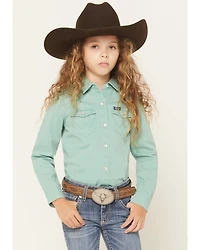 Wrangler Girls' Solid Long Sleeve Snap Western Shirt