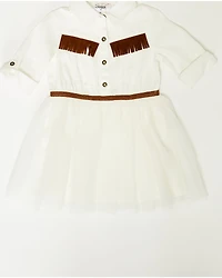 Sugar California Toddler Girls' Fringe Long Sleeve Button-Down Denim Tutu Dress