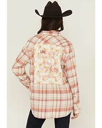 Evergreen Women's Plaid Print Long Sleeve Button-Down Flannel Shirt
