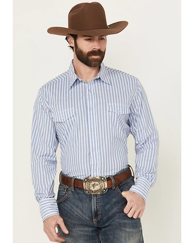 Wrangler Men's Striped Print Long Sleeve Snap Stretch Western