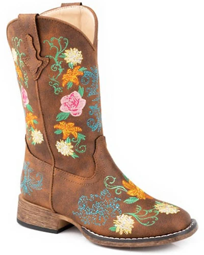 Roper Little Girls' Bailey Floral Western Boots - Broad Square Toe