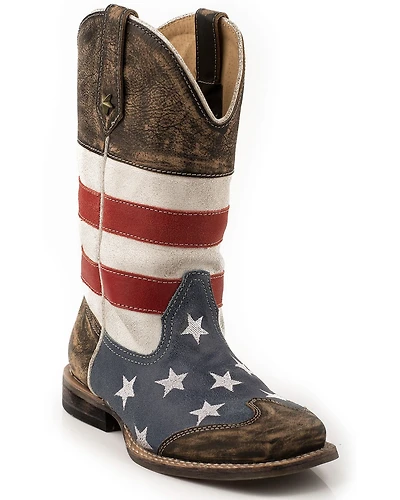 Roper Kid's Americana Flag Square Toe Western Boots
