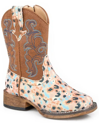 Roper Toddler Girls' Glitter Blossom Western Boots - Broad Square Toe