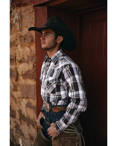 Ely Walker Men's Plaid Print Long Sleeve Snap Western Shirt