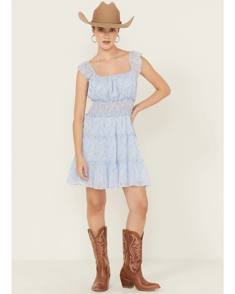 Ash & Violet Women's Floral Print Smocked Waist Mini Dress