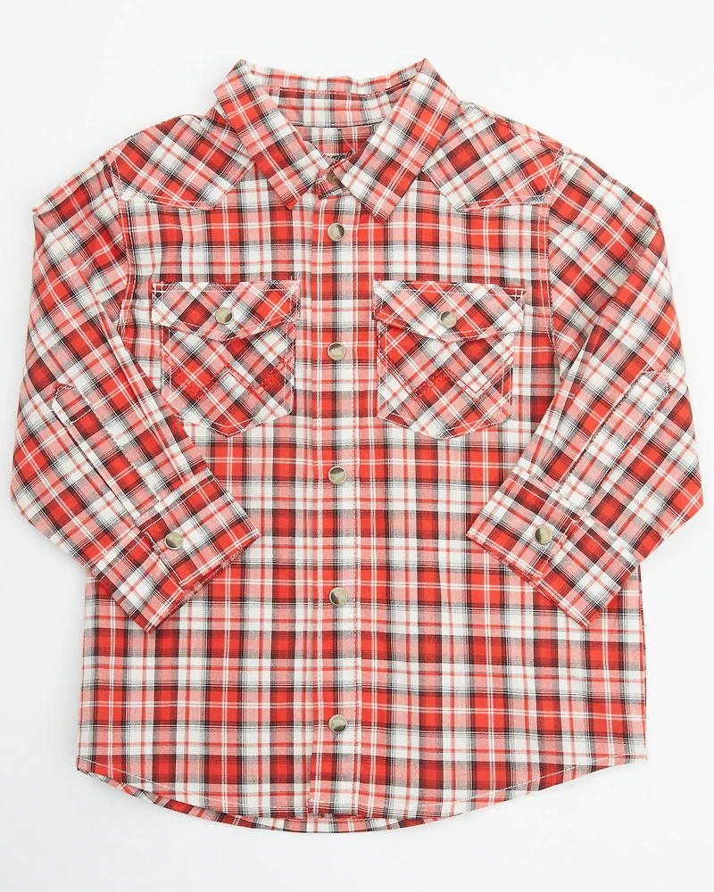 Wrangler Toddler Boys' Plaid Print Long Sleeve Snap Western Shirt