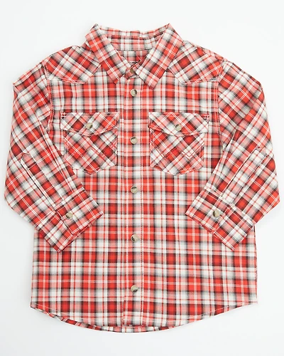 Wrangler Toddler Boys' Plaid Print Long Sleeve Snap Western Shirt