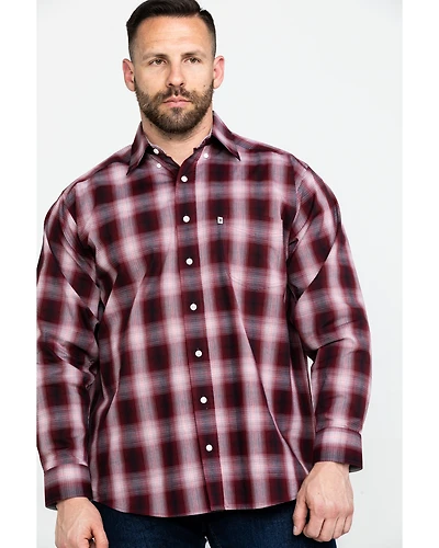 Tuf Cooper Men's Stretch Ombre Plaid Long Sleeve Western Shirt