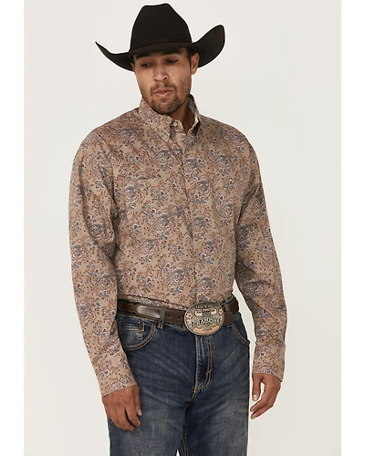 George Strait by Wrangler Men's Paisley Print Long Sleeve Button-Down Stretch Western Shirt