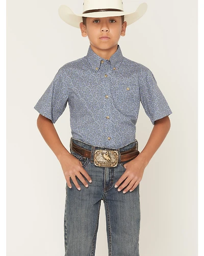 Wrangler Boys' Paisley Print Short Sleeve Button-Down Western Shirt