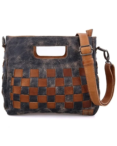 Bed Stu Women's Keiki Leather Woven Checkered Crossbody Bag