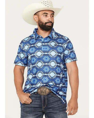 Rock & Roll Denim Men's Southwestern Print Short Sleeve Button-Down Stretch Polo