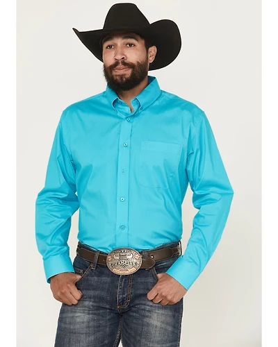 Panhandle Select Men's Solid Long Sleeve Button-Down Stretch Western Shirt
