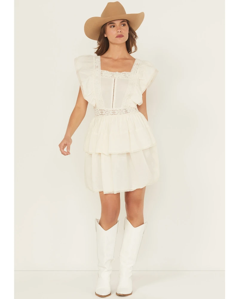 Rock & Roll Denim Women's Solid Flutter Sleeve Mini Dress