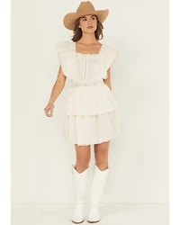 Rock & Roll Denim Women's Solid Flutter Sleeve Mini Dress