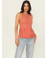 Shyanne Women's Stretch Lace Halter Fringe Tank