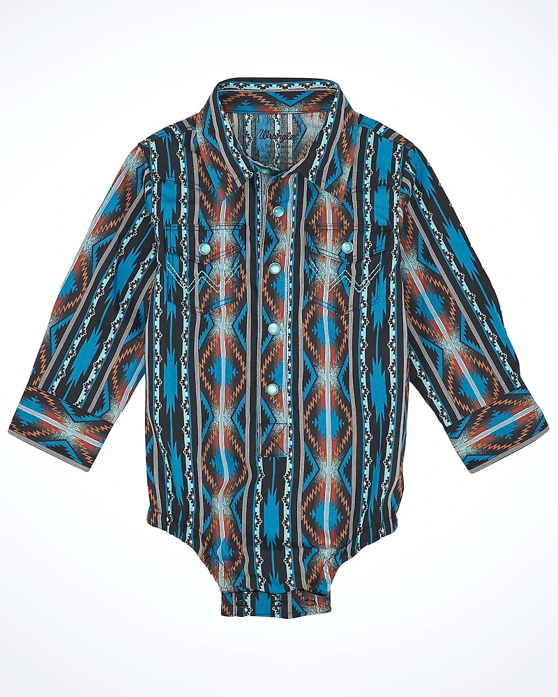 Wrangler Infant Boys' Checotah Southwestern Print Long Sleeve Snap Western Onesie