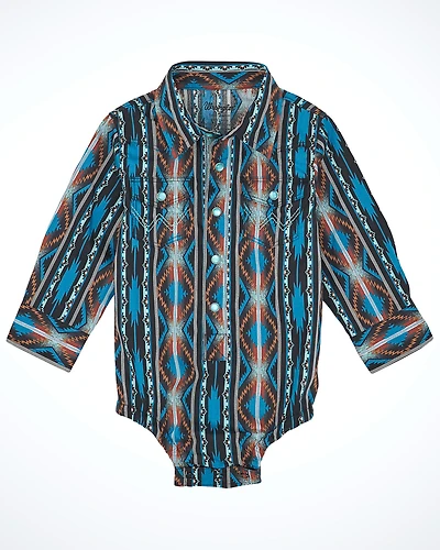 Wrangler Infant Boys' Checotah Southwestern Print Long Sleeve Snap Western Onesie